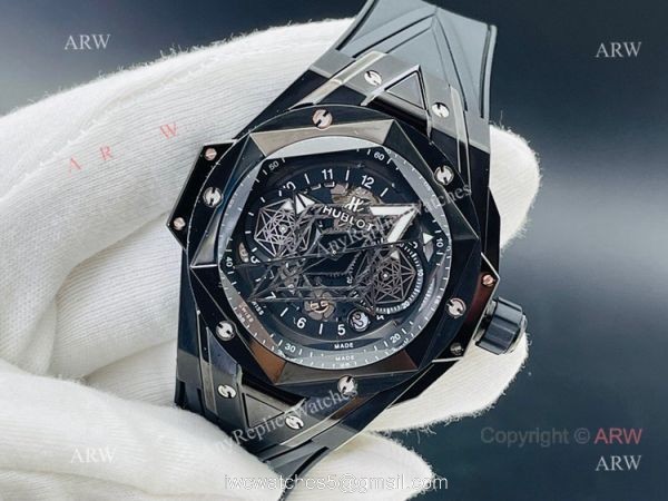 HB Factory New Hublot Big Bang Sang Bleu All Black Replica Watches 45mm HB Factory New Hublot Big Bang Sang Bleu All Black Replica Watches 45mm