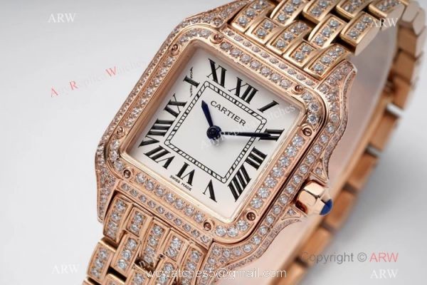 AC Factory Swiss Copy Panthere De Cartier Watch 27mm Rose Gold Full Diamonds AC Factory Swiss Copy Panthere De Cartier Watch 27mm Rose Gold Full Diamonds