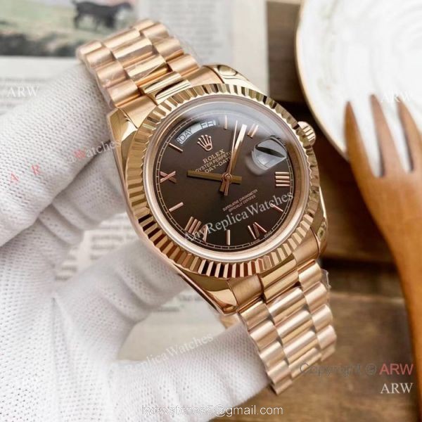 Copy Rolex Day Date 40mm Watches Black Dial Rose Gold Presidential Strap Copy Rolex Day Date 40mm Watches Black Dial Rose Gold Presidential Strap