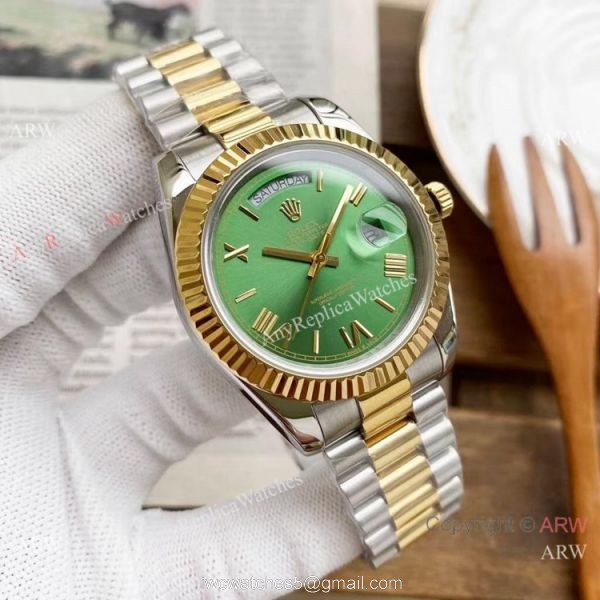 Copy Rolex Day Date 40mm Watches Chocolate Dial Two Tone Presidential Band Copy Rolex Day Date 40mm Watches Chocolate Dial Two Tone Presidential Band