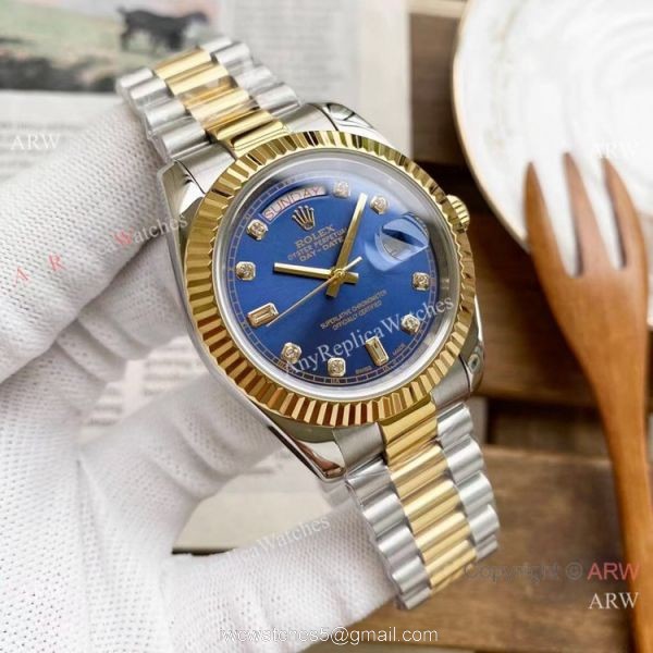 Replica Rolex Day-Date 40mm Watches Two Tone Black Diamond Face Replica Rolex Day-Date 40mm Watches Two Tone Black Diamond Face