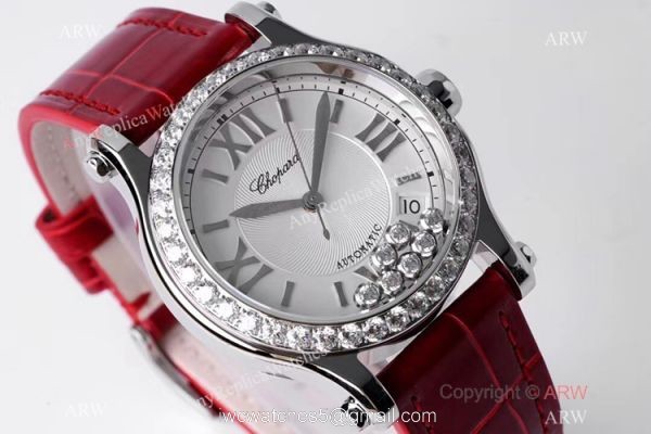 AF Factory 1:1 Best Replica Chopard Happy Sport Diamonds Watch 36mm Red Leather Strap AF Factory 1:1 Best Replica Chopard Happy Sport Diamonds Watch 36mm Red Leather Strap