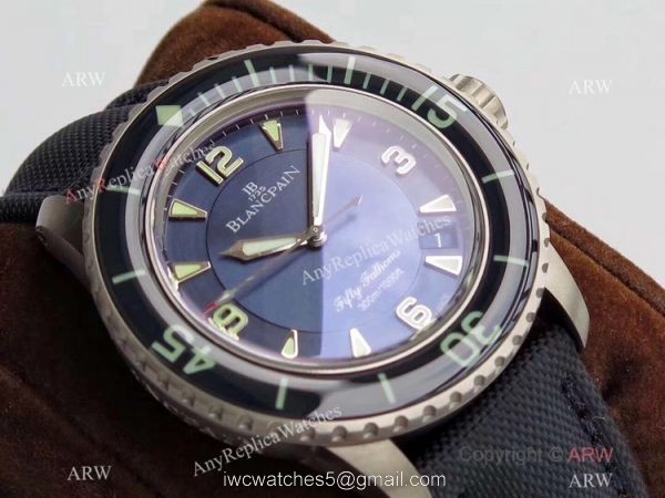 ZF Factory Swiss Replica Blancpain Fifty Fathoms Watch Blue Dial Leather Strap ZF Factory Swiss Replica Blancpain Fifty Fathoms Watch Blue Dial Leather Strap