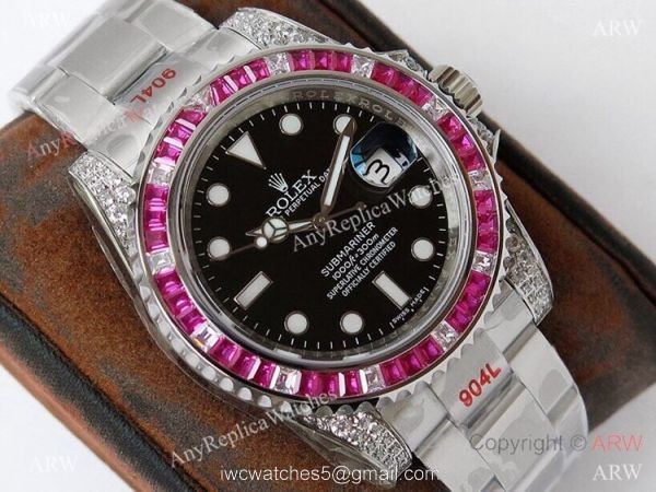(ROF) Swiss Replica Rolex Oyster Perpetual Submariner Red Diamond Watch 2836 Movement (ROF) Swiss Replica Rolex Oyster Perpetual Submariner Red Diamond Watch 2836 Movement
