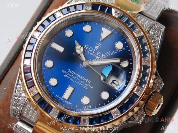 (ROF) AAA Replica Rolex Submariner Custom Luxury Watch Two Tone Royal blue Dial with Diamonds (ROF) AAA Replica Rolex Submariner Custom Luxury Watch Two Tone Royal blue Dial with Diamonds
