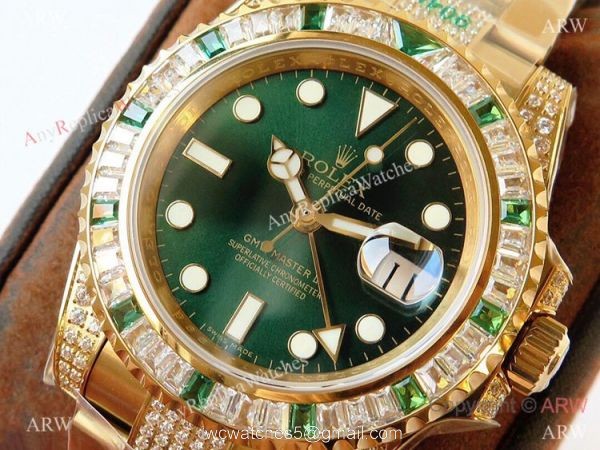 (ROF) Swiss Rolex GMT-Master II Custom Made Watch Diamond Bezel All Gold 40mm (ROF) Swiss Rolex GMT-Master II Custom Made Watch Diamond Bezel All Gold 40mm