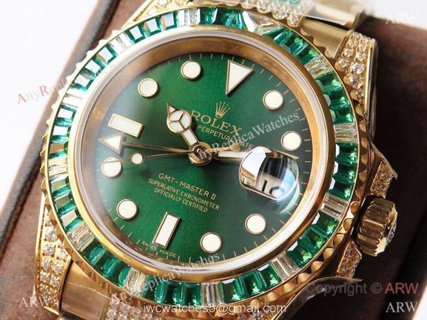 (ROF) Swiss Copy Rolex GMT-Master II Custom Luxury Watch Yellow Gold Center Diamond Band (ROF) Swiss Copy Rolex GMT-Master II Custom Luxury Watch Yellow Gold Center Diamond Band