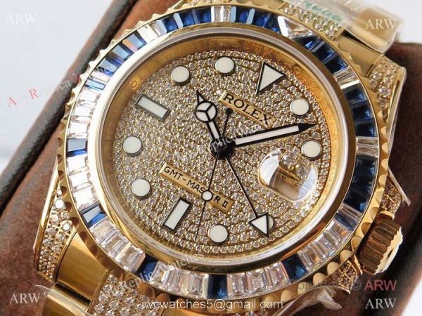 (ROF) Swiss Replica Rolex GMT-Master II Custom Watch Full Diamond Dial A2836 Movement (ROF) Swiss Replica Rolex GMT-Master II Custom Watch Full Diamond Dial A2836 Movement
