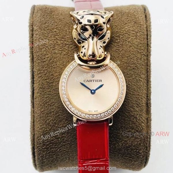 New! Copy Cartier Panthere Rose Gold Diamond Watches Swiss Quartz Women Size New! Copy Cartier Panthere Rose Gold Diamond Watches Swiss Quartz Women Size