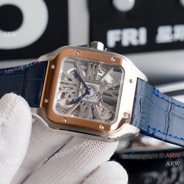 (TW )Replica Cartier Santos Skeleton Watch With Blue Leather Strap (TW )Replica Cartier Santos Skeleton Watch With Blue Leather Strap
