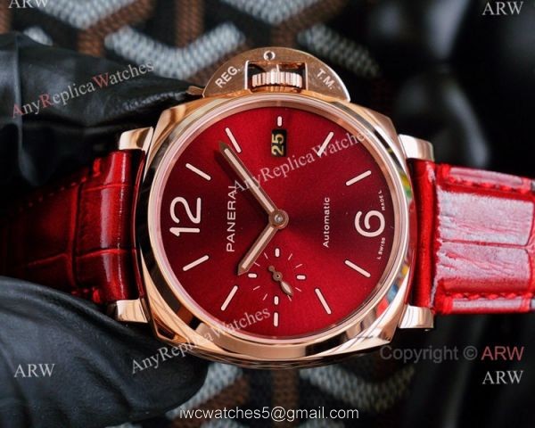 Copy Panerai Luminor Due 42mm Autmatic Watch With A Red Dial Red Leather Strap Copy Panerai Luminor Due 42mm Autmatic Watch With A Red Dial Red Leather Strap