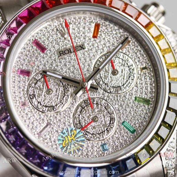 2021 NEW! JH Swiss Rolex Daytona 7750 Watch Rainbow Stainless Steel Full Diamond Face 2021 NEW! JH Swiss Rolex Daytona 7750 Watch Rainbow Stainless Steel Full Diamond Face
