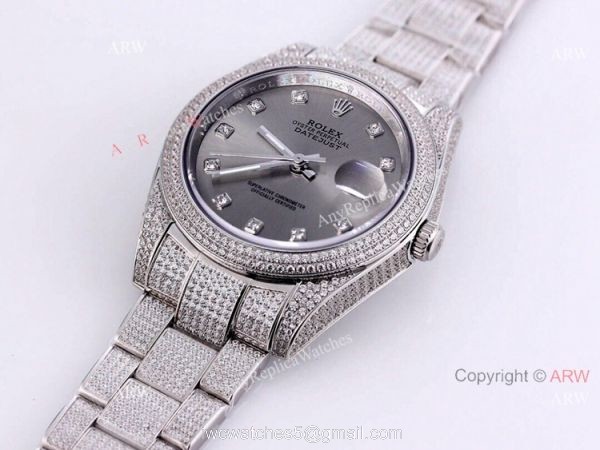 Iced Out Rolex Silver Dial Datejust 41 Replica Watches With Diamonds For Men Iced Out Rolex Silver Dial Datejust 41 Replica Watches With Diamonds For Men