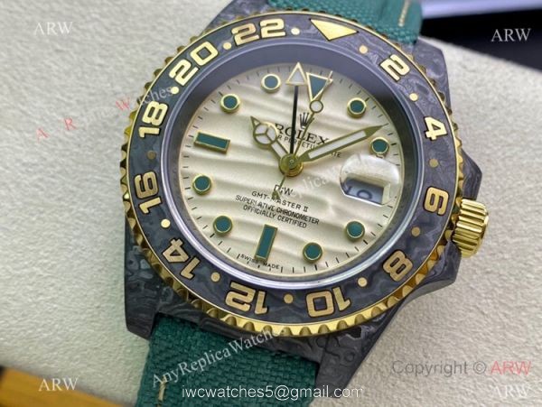 2021 Super Clone Rolex Diw GMT-Master 2 Watch JH Factory Cal.3186 Smoked Yellow Dial Green fabric Leather Strap 2021 Super Clone Rolex Diw GMT-Master 2 Watch JH Factory Cal.3186 Smoked Yellow Dial Green fabric Leather Strap