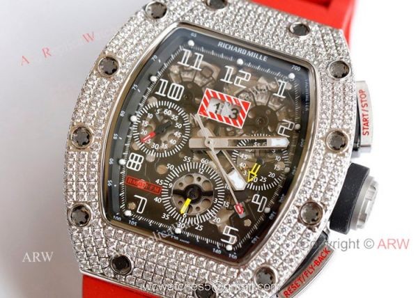 New Richard Mille 011-FM Diamond Watch In Red Rubber Band High End Replica New Richard Mille 011-FM Diamond Watch In Red Rubber Band High End Replica