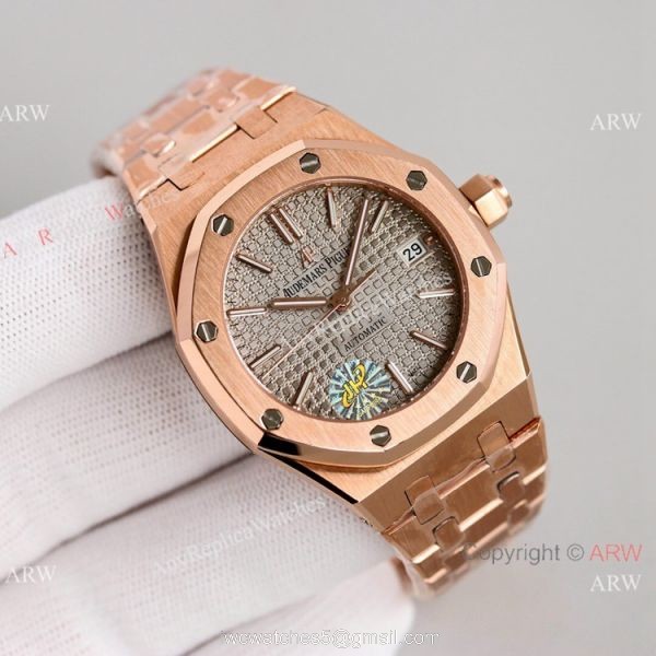 JH Factory Copy Audemars Piguet Royal Oak Women 37mm Cal.3120 Watch Rose Gold Blue Dial JH Factory Copy Audemars Piguet Royal Oak Women 37mm Cal.3120 Watch Rose Gold Blue Dial