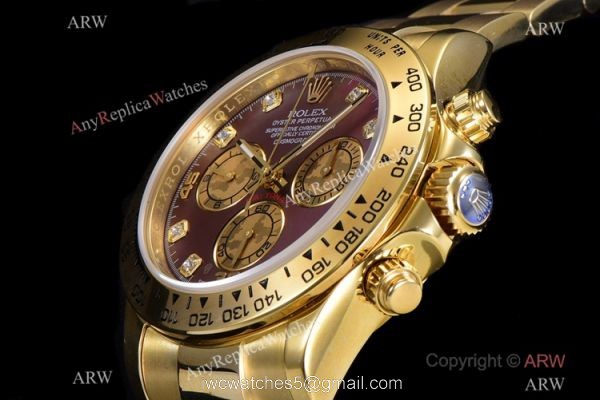 JH Factory AAA Swiss Rolex Daytona JH 4130 Chronograph Watch Rose Red Dial Yellow Gold 40mm JH Factory AAA Swiss Rolex Daytona JH 4130 Chronograph Watch Rose Red Dial Yellow Gold 40mm