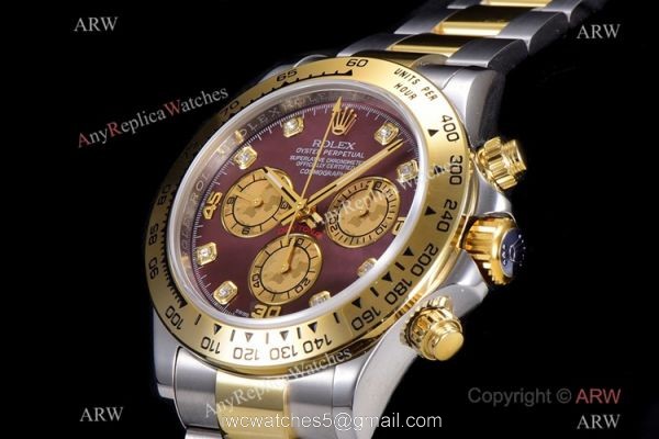 JH Factory Replica Rolex Daytona Swiss 4130 Chronograph Watch Rose Red Dial Two Tone JH Factory Replica Rolex Daytona Swiss 4130 Chronograph Watch Rose Red Dial Two Tone