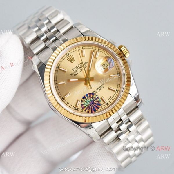 Swiss Grade Copy Rolex Oyster Perpetual Datejust 36mm 2836 Watch Stainless Steel Gold Bezel Swiss Grade Copy Rolex Oyster Perpetual Datejust 36mm 2836 Watch Stainless Steel Gold Bezel