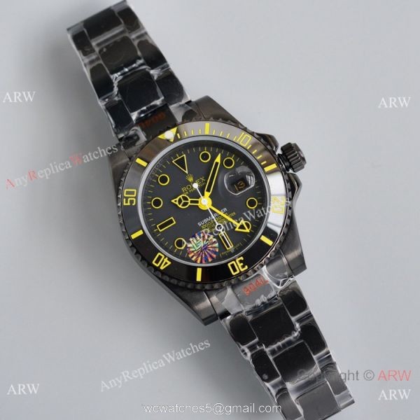 Swiss Copy Rolex Blaken Submariner Watch Gold Markers 904L Steel 40mm Swiss Copy Rolex Blaken Submariner Watch Gold Markers 904L Steel 40mm