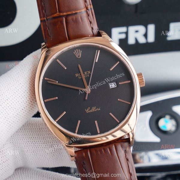 Stainless Steel Rolex Cellini Black Dial Black Leather Strap Replica Watch Stainless Steel Rolex Cellini Black Dial Black Leather Strap Replica Watch
