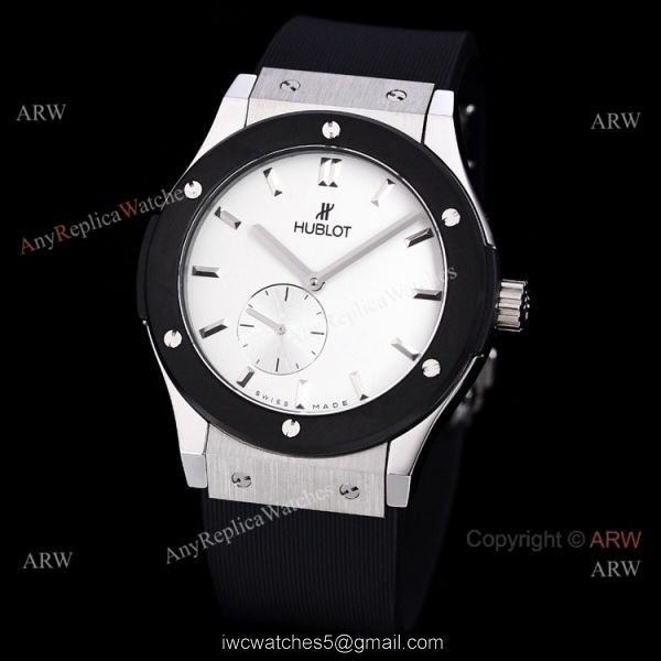 Stainless Steel Hublot Classic Fusion 42mm White Dial White Leather Strap Watch Replica Stainless Steel Hublot Classic Fusion 42mm White Dial White Leather Strap Watch Replica