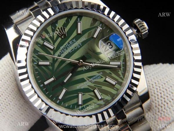 2021 Copy Rolex Datejust 36 Stainless Steel Green Palm Motif Dial Jubilee Watch 2021 Copy Rolex Datejust 36 Stainless Steel Green Palm Motif Dial Jubilee Watch