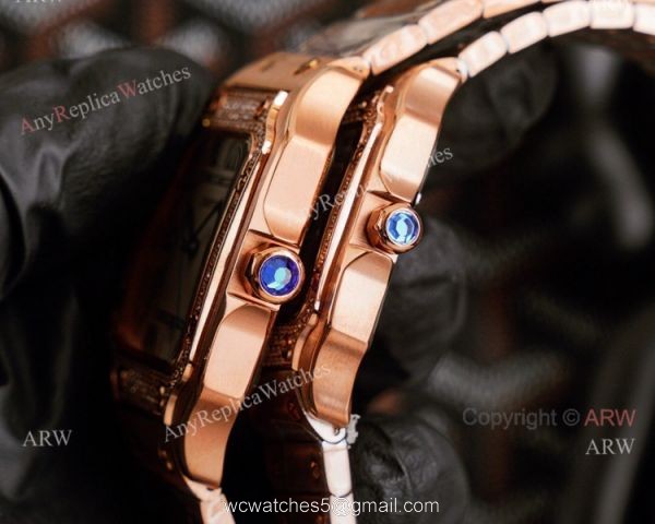 Swiss Quartz Cartier Santos Gold Copy Watch With Diamonds White Dial With Roman Markers Swiss Quartz Cartier Santos Gold Copy Watch With Diamonds White Dial With Roman Markers