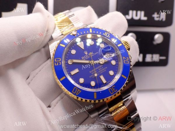 Pre-Owned AAA Replica Rolex Submariner Noob Swiss 3135 Two Tone Blue Watch 40mm Pre-Owned AAA Replica Rolex Submariner Noob Swiss 3135 Two Tone Blue Watch 40mm