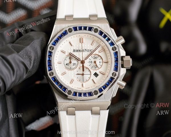 Copy Audemars Piguet Royal Oak Rose Gold 42mm Rainbow Bezel Watch White Dial Copy Audemars Piguet Royal Oak Rose Gold 42mm Rainbow Bezel Watch White Dial