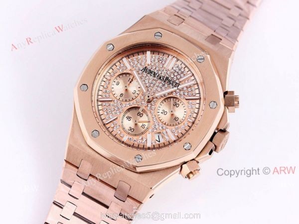 New Frosted Gold Audemars Piguet Royal Oak Rose Gold Chronograph 41mm Diamond Dial Replica Watch New Frosted Gold Audemars Piguet Royal Oak Rose Gold Chronograph 41mm Diamond Dial Replica Watch