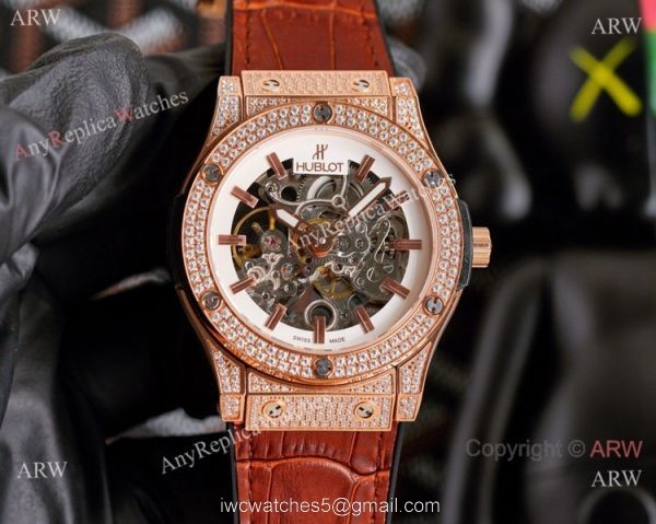 Copy Hublot Classic Fusion Hollow Rose Gold Iced Out Watches Copy Hublot Classic Fusion Hollow Rose Gold Iced Out Watches