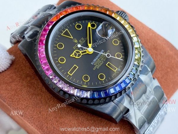 Blaken Rolex Rainbow Submariner All Black Yellow Markers Watch 40mm Replica Asia 2836 Movement Blaken Rolex Rainbow Submariner All Black Yellow Markers Watch 40mm Replica Asia 2836 Movement