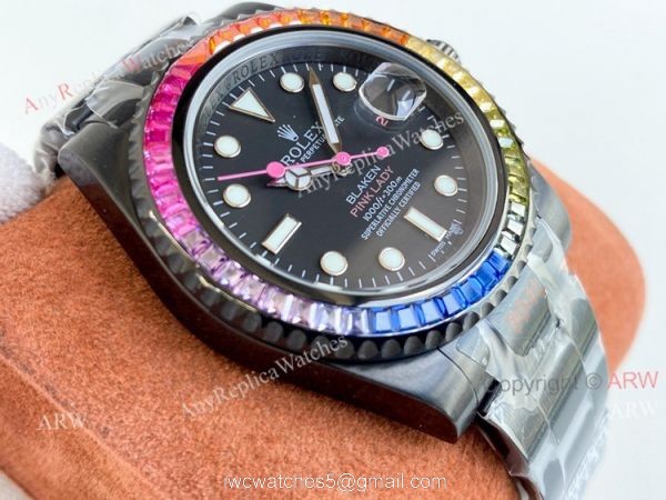 High Copy Rainbow Rolex Blaken Submariner Pink Lady 40mm All Black Watch High Copy Rainbow Rolex Blaken Submariner Pink Lady 40mm All Black Watch