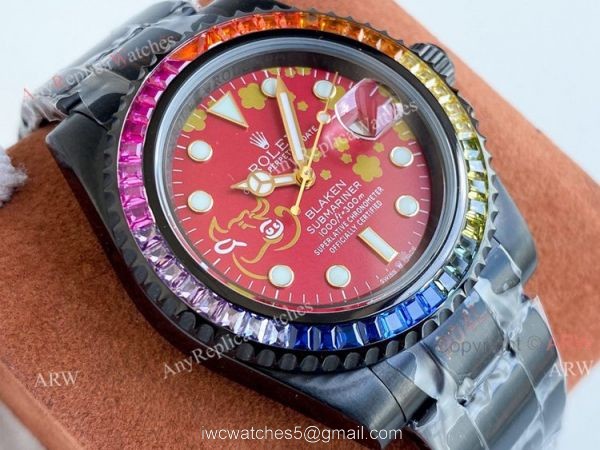 Swiss Grade Rolex Blaken Submariner Red Dial Rainbow Diamond Bezel Replica Watch Swiss Grade Rolex Blaken Submariner Red Dial Rainbow Diamond Bezel Replica Watch