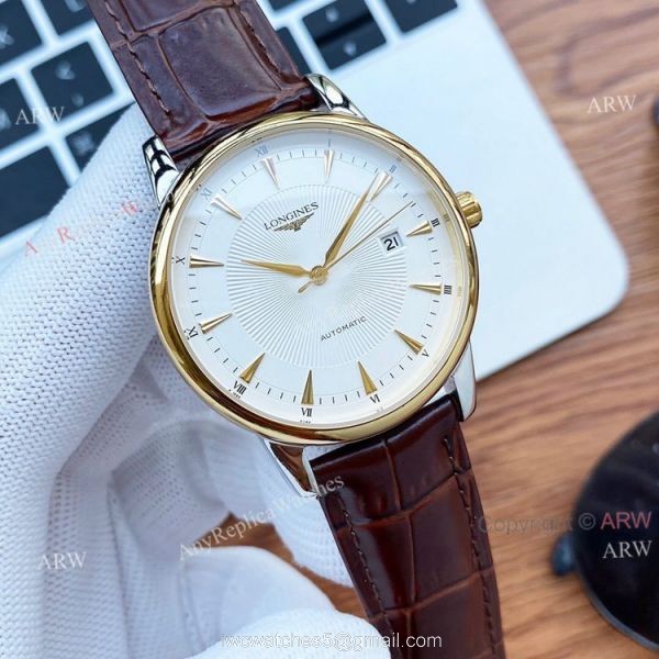 40mm Longines Automatic Watch White Dial Brown Leather Strap High Copy 40mm Longines Automatic Watch White Dial Brown Leather Strap High Copy