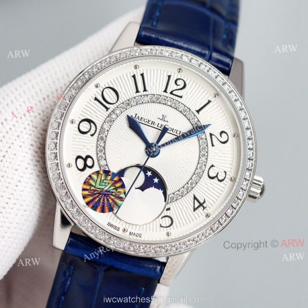 Best Copy White Face Jaeger Lecoultre Rendez-Vous Ladies Watch With Diamonds Blue Leather Strap Best Copy White Face Jaeger Lecoultre Rendez-Vous Ladies Watch With Diamonds Blue Leather Strap