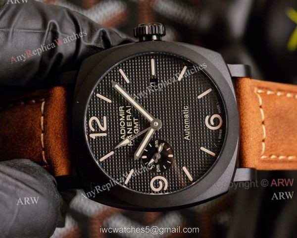 All Black Panerai Radiomir GMT Automatic Watch 45mm Brown Leather Strap High Copy All Black Panerai Radiomir GMT Automatic Watch 45mm Brown Leather Strap High Copy
