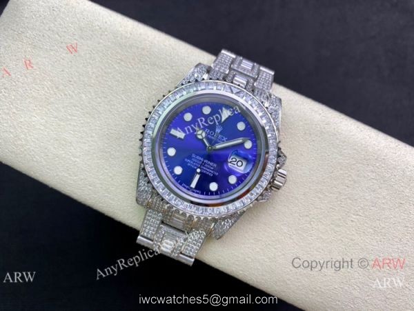 Swiss Copy Rolex Iced Out Submariner 2836 Watch 904L Stainless Steel Blue Face Swiss Copy Rolex Iced Out Submariner 2836 Watch 904L Stainless Steel Blue Face