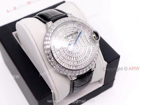 Iced Out Cartier Ballon Bleu 42mm Black Leather Strap Watch Replica Iced Out Cartier Ballon Bleu 42mm Black Leather Strap Watch Replica