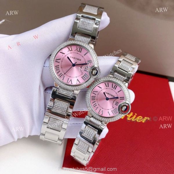 Ladies Cartier Ballon Bleu Pink Face Replica Watches With Diamonds Ladies Cartier Ballon Bleu Pink Face Replica Watches With Diamonds