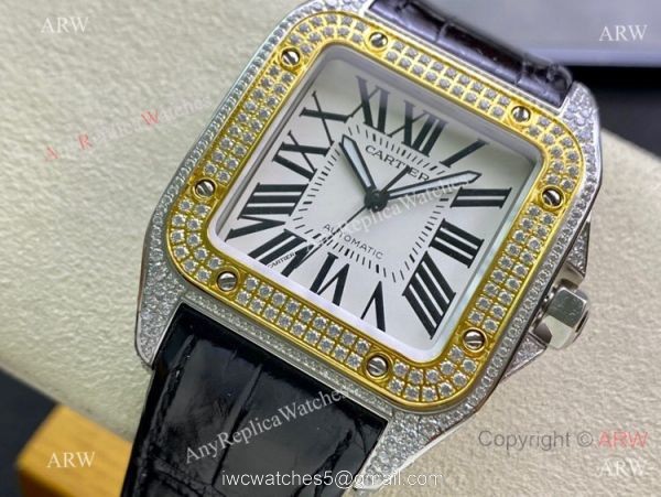Swiss Quality Iced Out Cartier Santos De Watch Two Tone Sapphire Crystal Swiss Quality Iced Out Cartier Santos De Watch Two Tone Sapphire Crystal