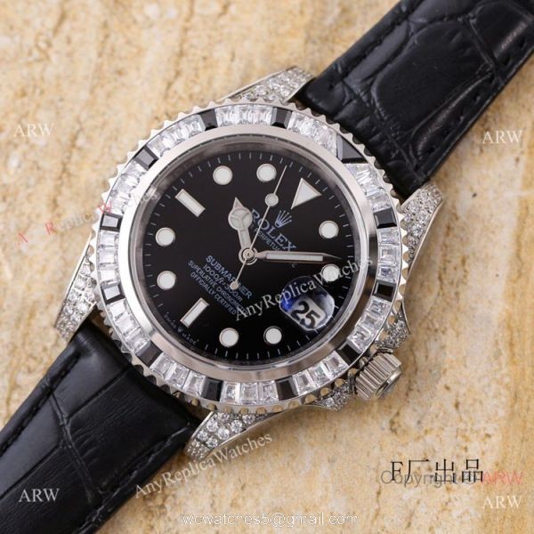 Swiss Quality Rolex Submariner Citizen 8215 Watch Green Leather Strap Swiss Quality Rolex Submariner Citizen 8215 Watch Green Leather Strap