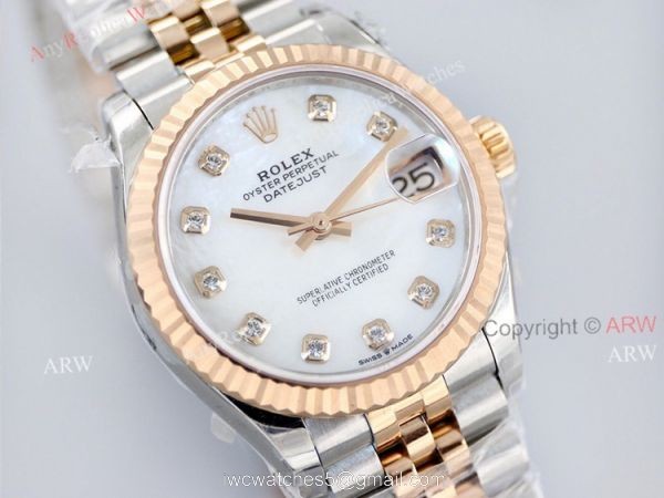 EW Factory Swiss Super Clone Rolex Datejust White Mop Dial With Diamond Markers Jubilee Watch 31mm EW Factory Swiss Super Clone Rolex Datejust White Mop Dial With Diamond Markers Jubilee Watch 31mm