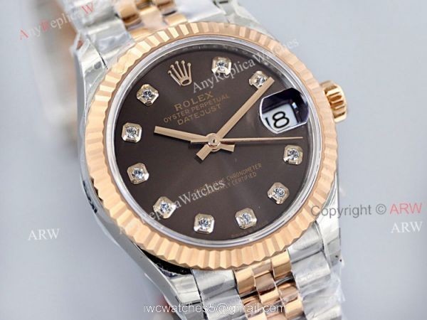 1:1 EWF Rolex Datejust Rose Gold Chocolate Dial With Diamonds High End Replica Watch 1:1 EWF Rolex Datejust Rose Gold Chocolate Dial With Diamonds High End Replica Watch