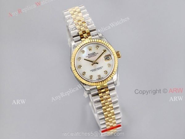(EWF) 1:1 Rolex 31mm Datejust Two Tone White Mop Dial With Diamond Markers Replica Watch (EWF) 1:1 Rolex 31mm Datejust Two Tone White Mop Dial With Diamond Markers Replica Watch