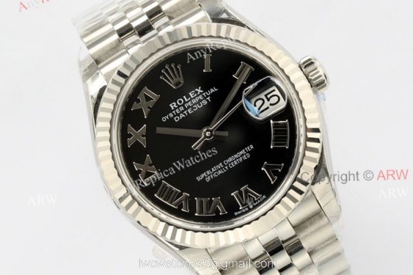 1:1 EW Factory 31mm Rolex Datejust Black Dial Roman Numerals Swiss Replica Watch 1:1 EW Factory 31mm Rolex Datejust Black Dial Roman Numerals Swiss Replica Watch