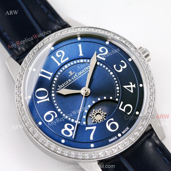 (GF) Swiss Replica Jaeger Lecoultre Moonphase Watch Blue Dial With Diamond Bezel (GF) Swiss Replica Jaeger Lecoultre Moonphase Watch Blue Dial With Diamond Bezel