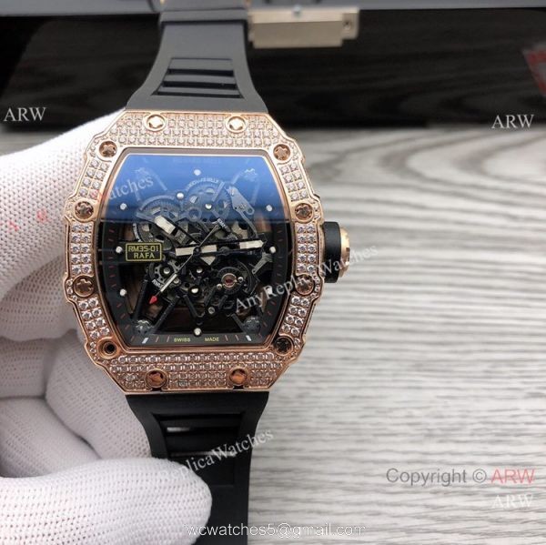 Swiss Quality Richard Mille RM35-01 Rafael Nadal Watch Rose Gold Diamond Yellow Rubber Strap Swiss Quality Richard Mille RM35-01 Rafael Nadal Watch Rose Gold Diamond Yellow Rubber Strap
