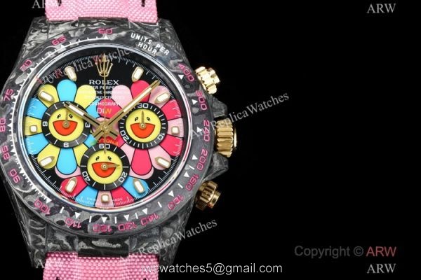 NEW! TW Factory Rolex DIW Carbon Daytona Copy Watch 7750 Pink Fabric Leather Strap NEW! TW Factory Rolex DIW Carbon Daytona Copy Watch 7750 Pink Fabric Leather Strap
